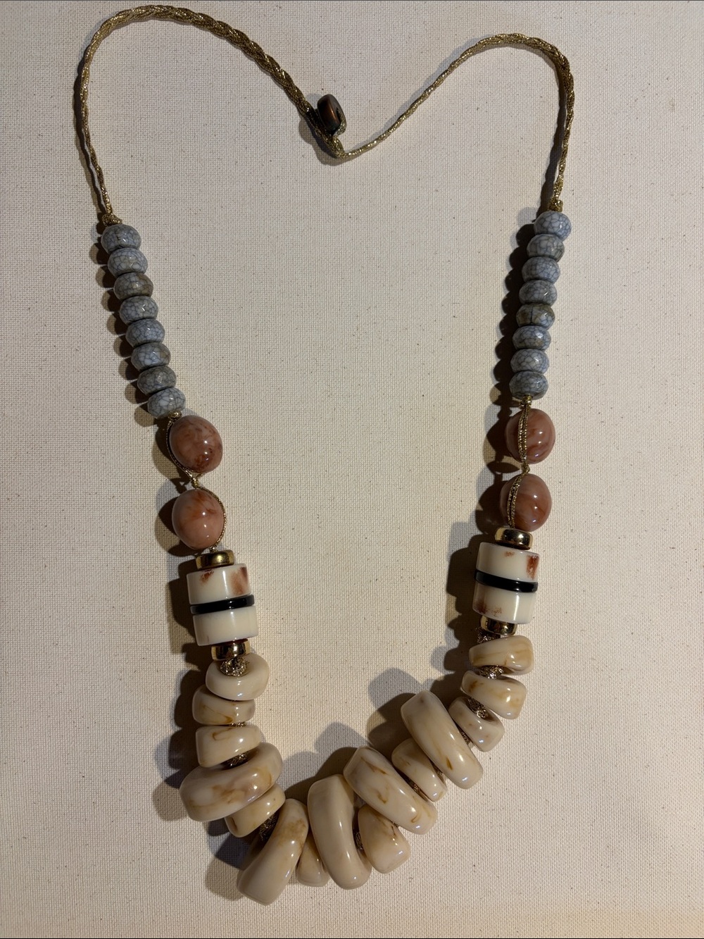 Anthropologie Pink, Gray and Cream Beaded Necklace